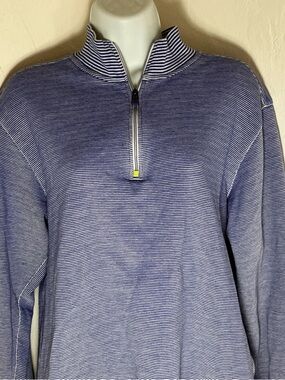 Robert Graham Blue and White Striped Quarter-Zip Pullover Polo Top
